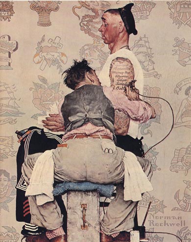 Original Norman Rockwell Painting of an old sailor getting 